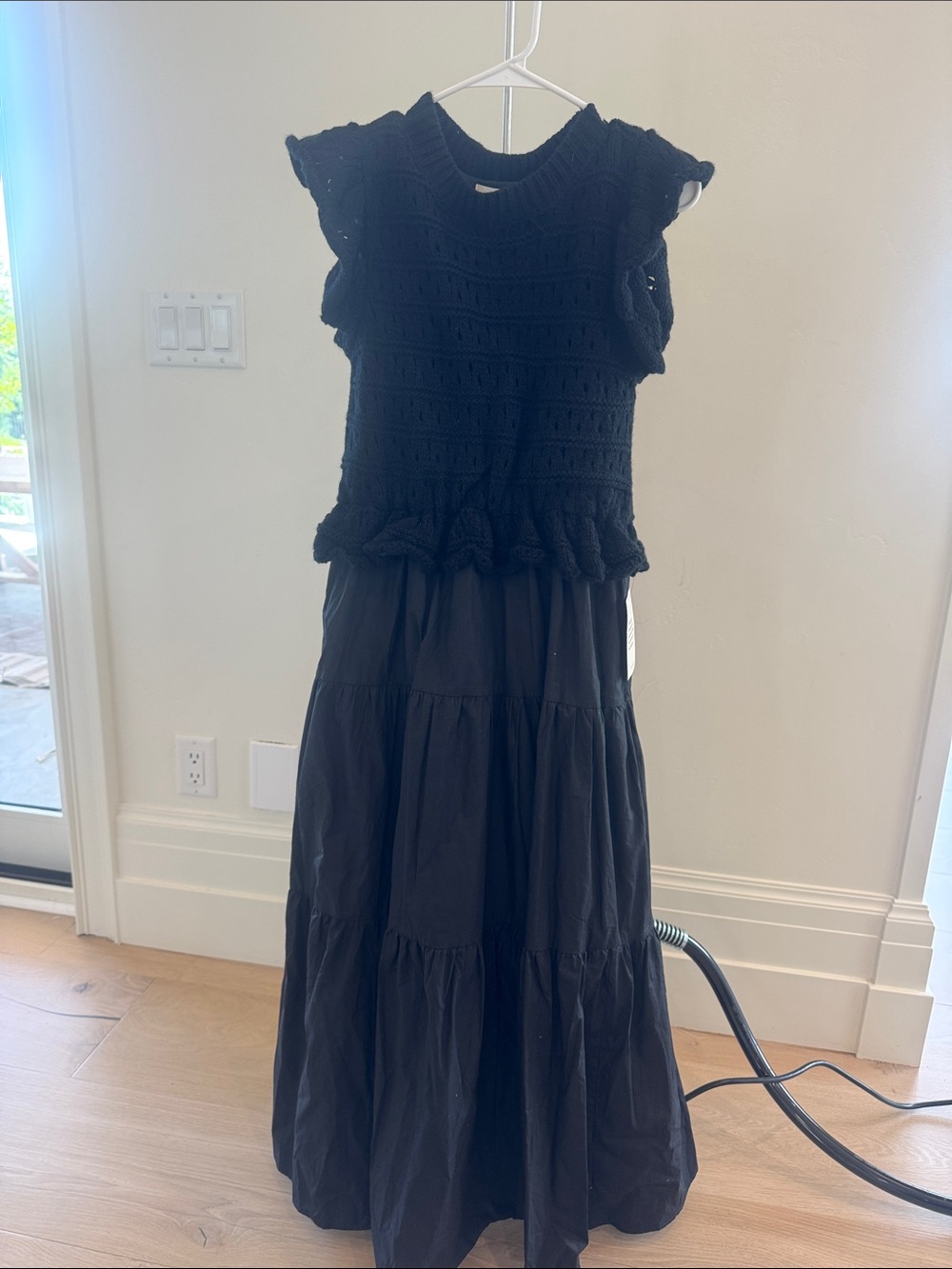 bohme Black Crochet Bodice Tiered Maxi
